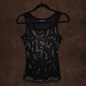QED London Black & Gold Sequin Tank Top